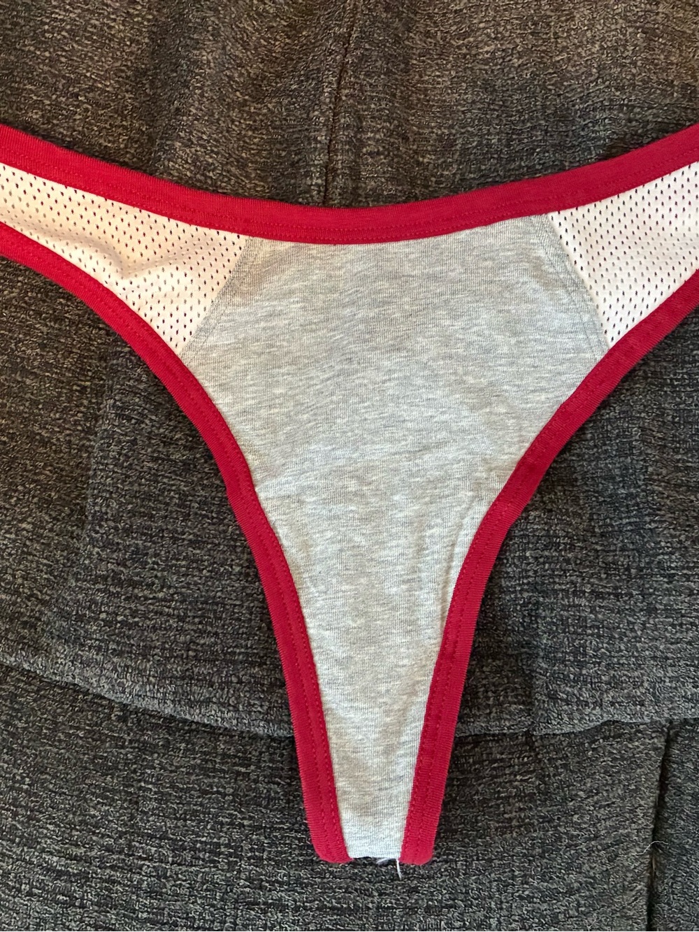 Victoria's Secret Grey, White & Red Thong